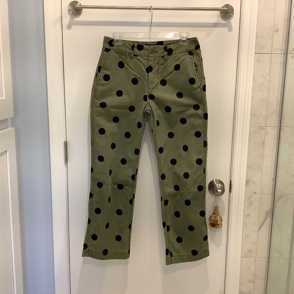 J CREW black polka dot army green Khaki chino pants 4 4P